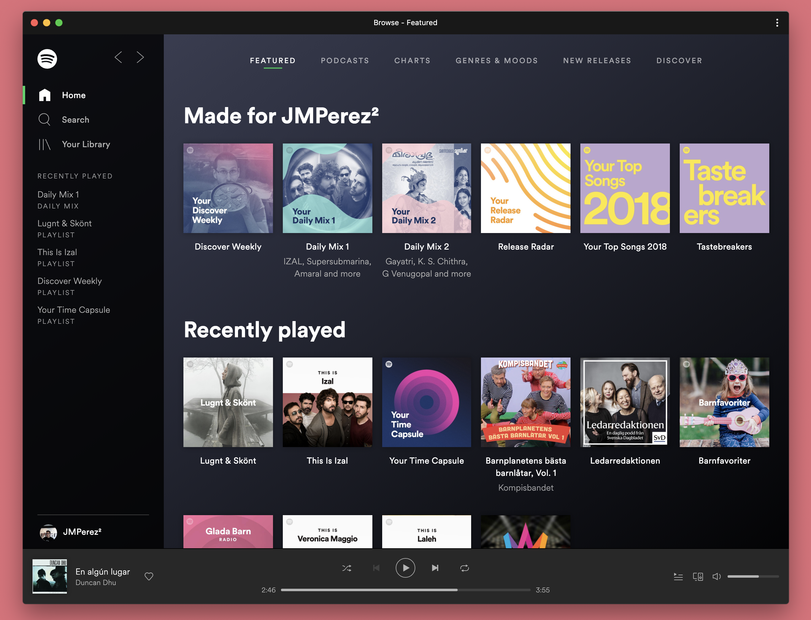A screenshot of Spotify's Web Player running as Progressive Web App