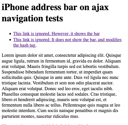 Avoid showing address bar on iPhone when loading ajax