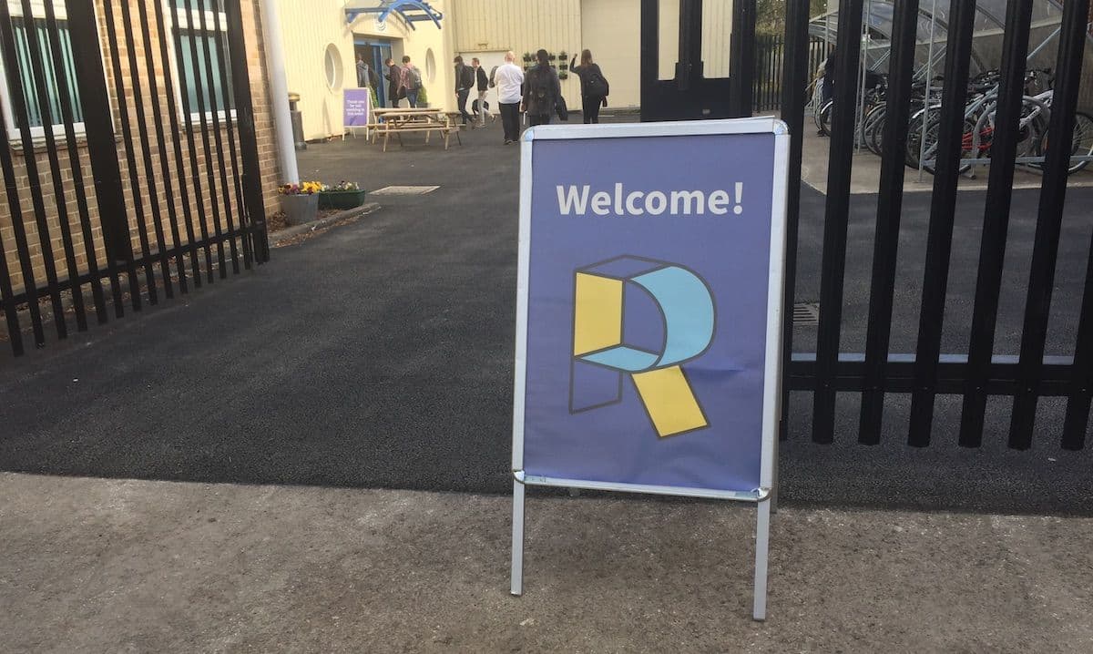 The Render Conf 2017 sign by the entrance of King's Centre