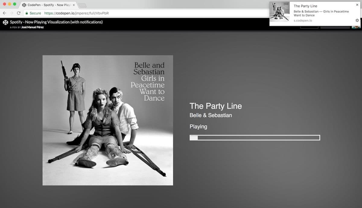 Spotify Visualisation showing Web Notifications when the track changes